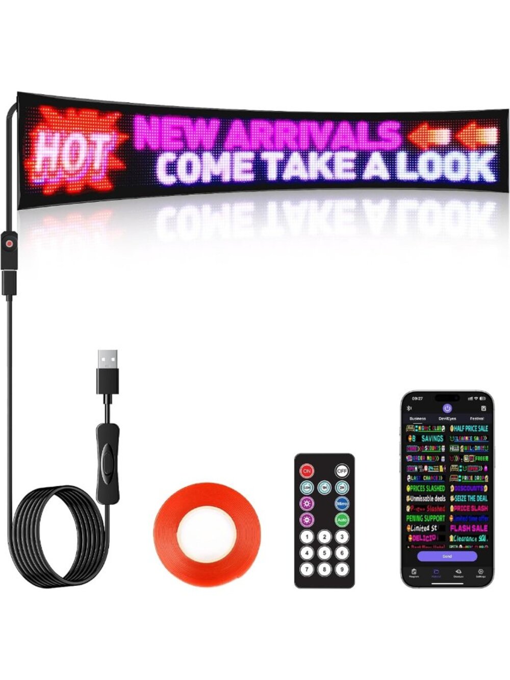 Customizable Full Color LED Sign - 43''x6.3'' Programmable Scrolling Display for